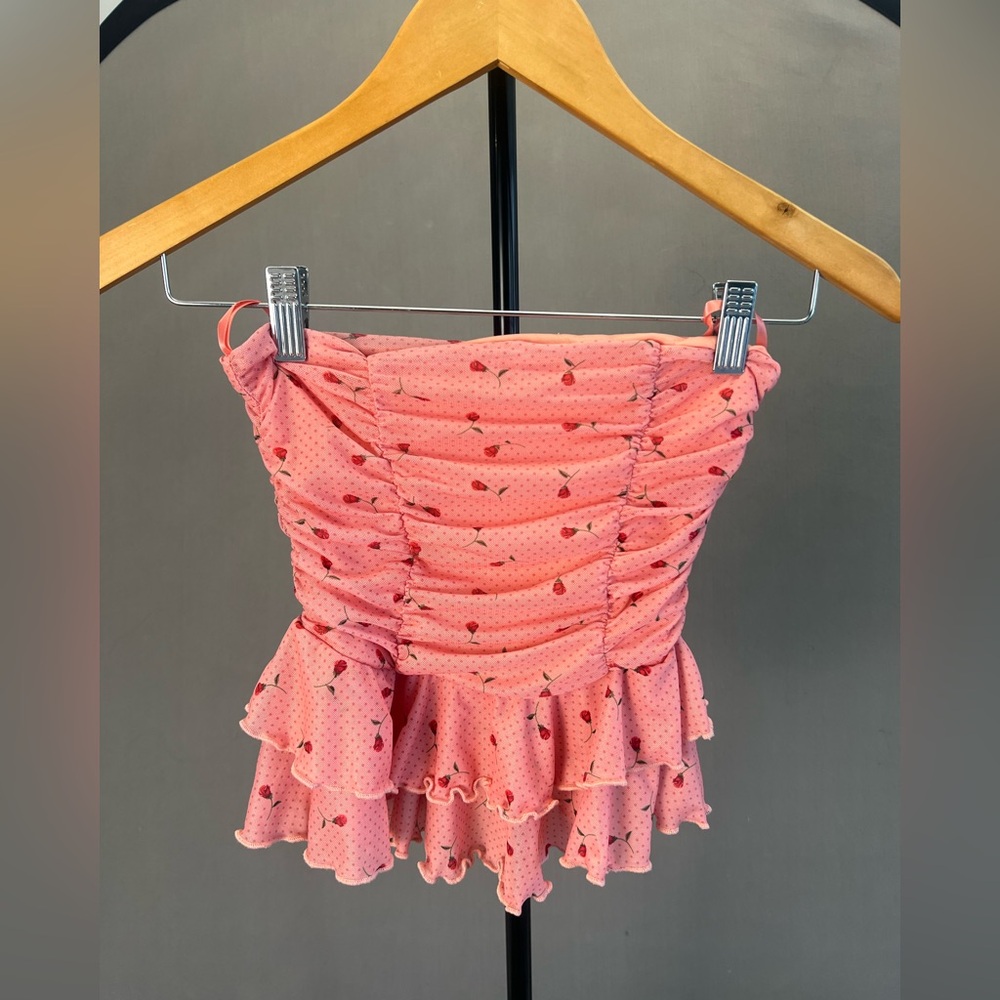 Kimchi Blue Pink Cherry Ruffle Mini Skirt